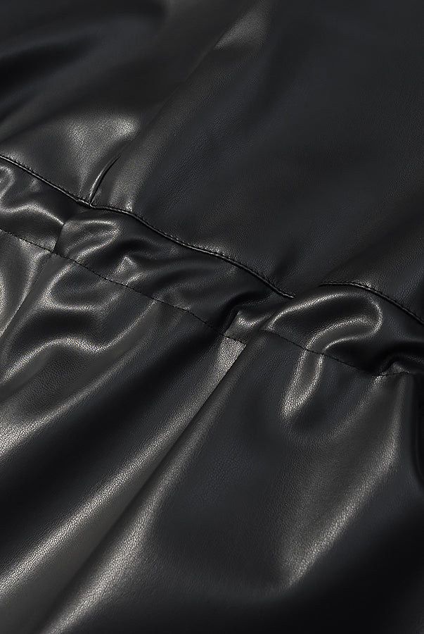 Black faux leather Langry jacket with ruched detailing