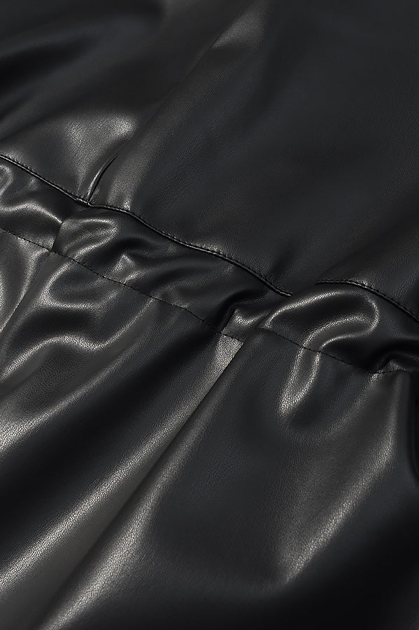 Black faux leather Langry jacket with ruched detailing