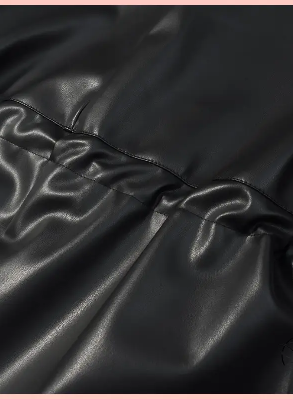 Langry faux leather coat with black ruched detailing