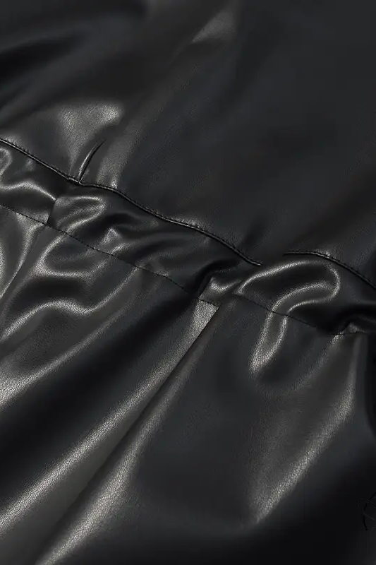 Langry faux leather coat with ruched black jacket detailing