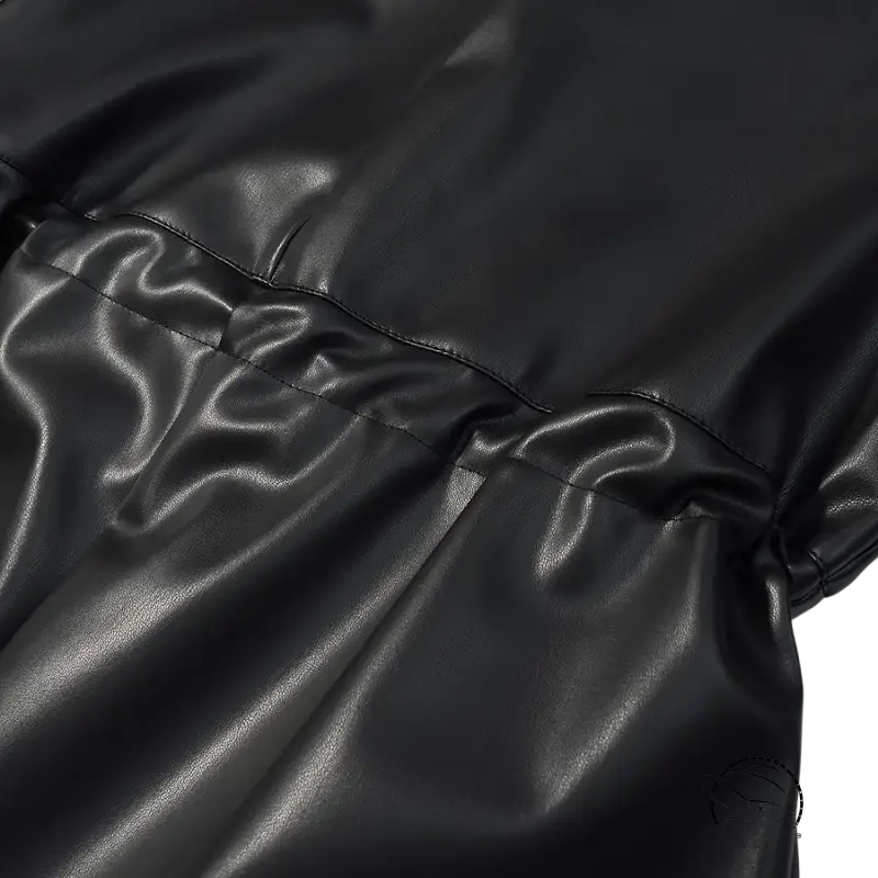 Langry faux leather coat with ruched black jacket detailing