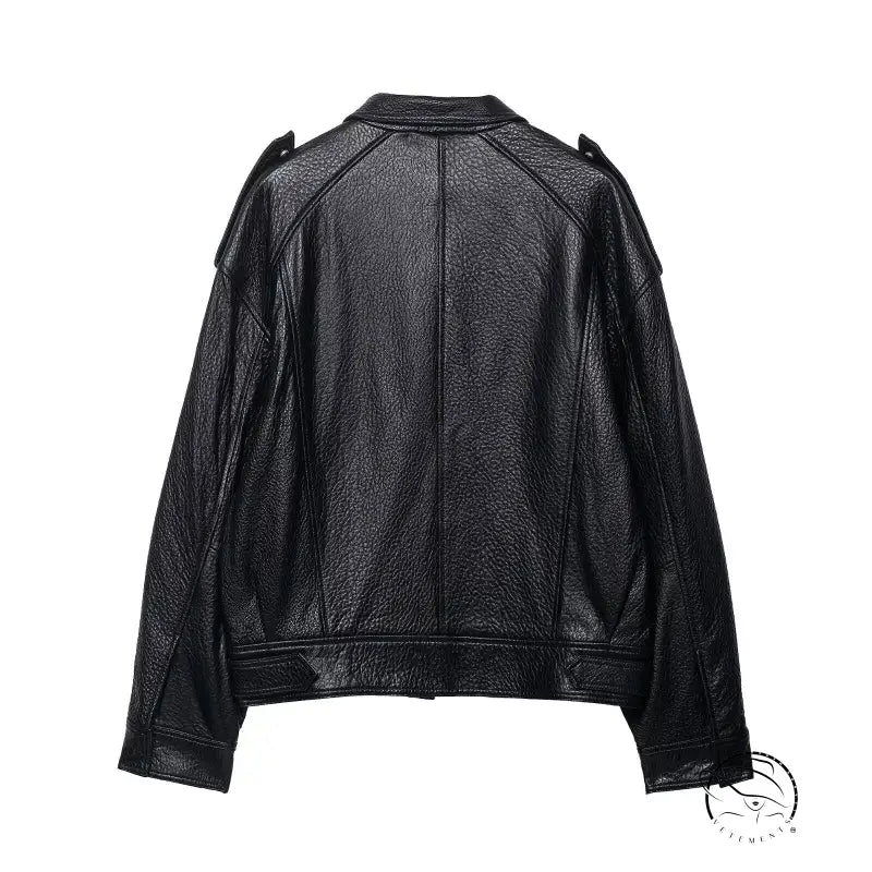 Elegant langry faux leather bomber jacket with cut-out shoulders and textured surface
