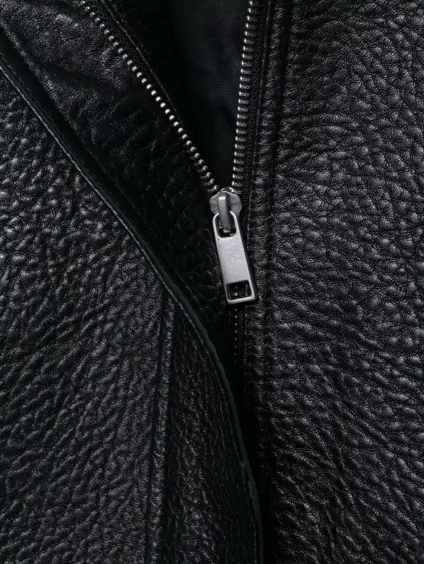 Elegant drop shoulder faux leather bomber jacket by Langry with zipper detail