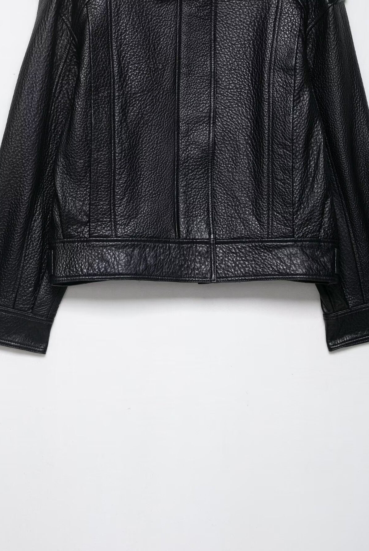 Elegant langry faux leather drop shoulder zipper bomber jacket with structured shoulders