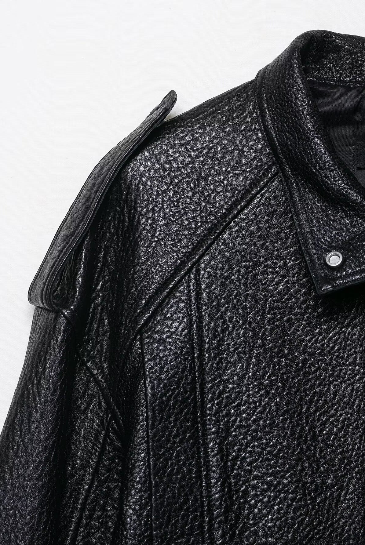 Elegant Langry faux leather drop shoulder bomber jacket with silver buttons