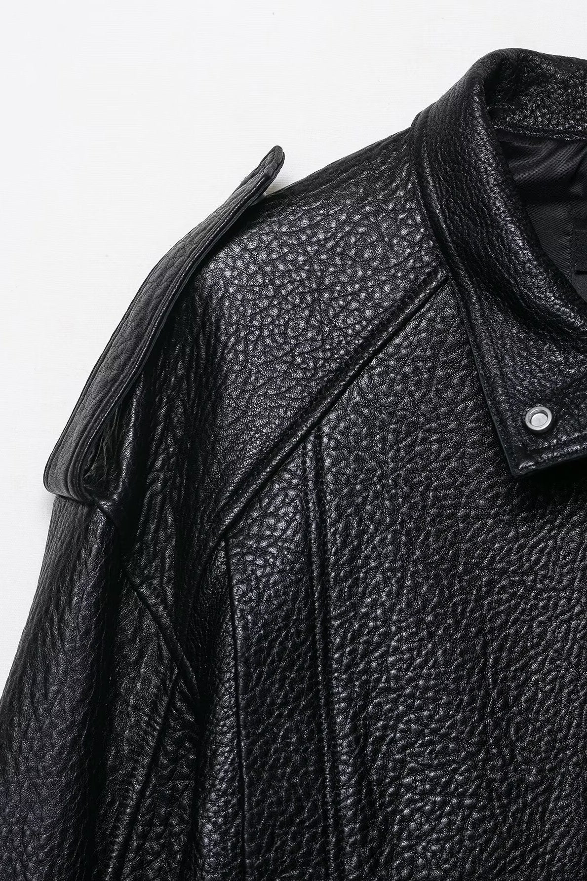 Elegant Langry faux leather drop shoulder bomber jacket with silver buttons