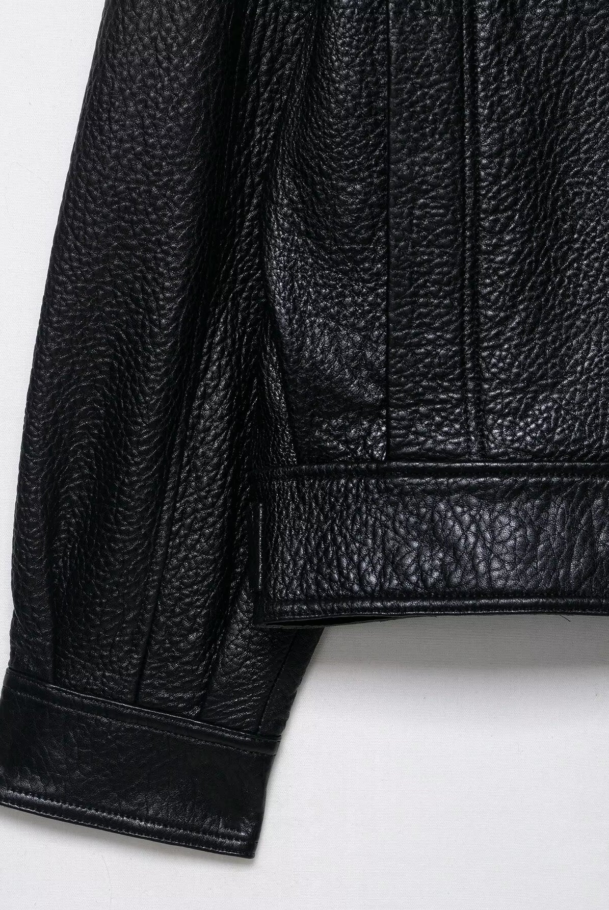 Elegant Langry faux leather drop shoulder bomber jacket with texture and rolled cuffs