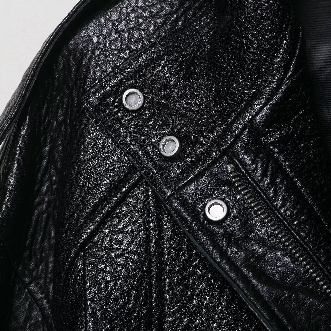 Elegant Langry faux leather drop shoulder bomber jacket with silver buttons and zipper