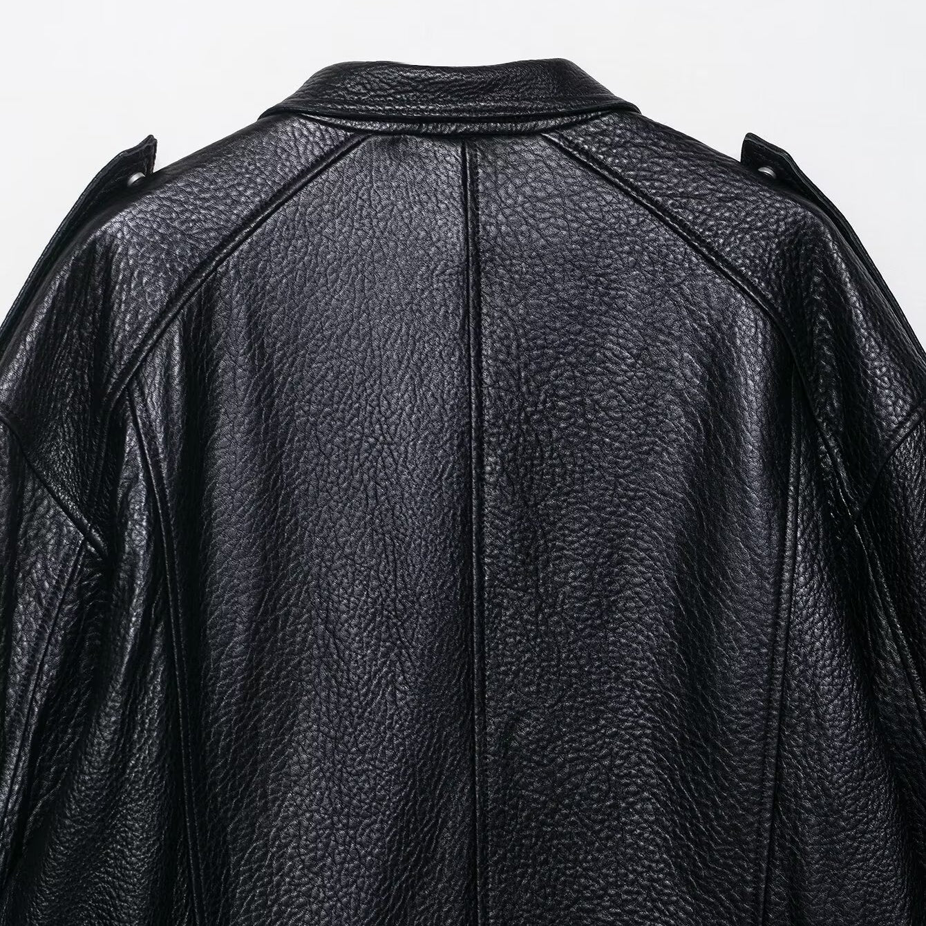 Langry faux leather drop shoulder bomber jacket with high collar