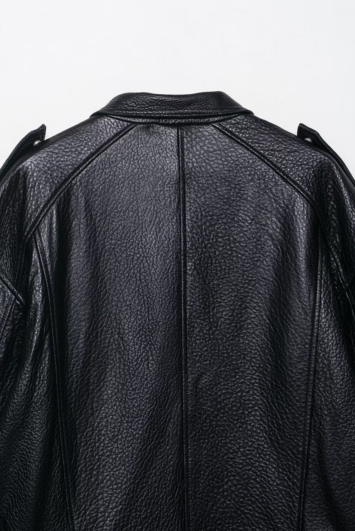 Langry faux leather drop shoulder bomber jacket with high collar