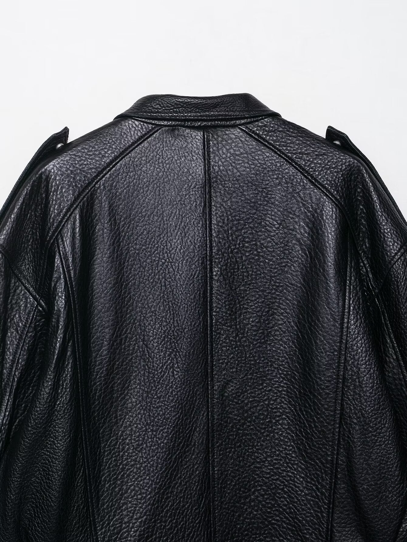 Langry faux leather drop shoulder bomber jacket with high collar