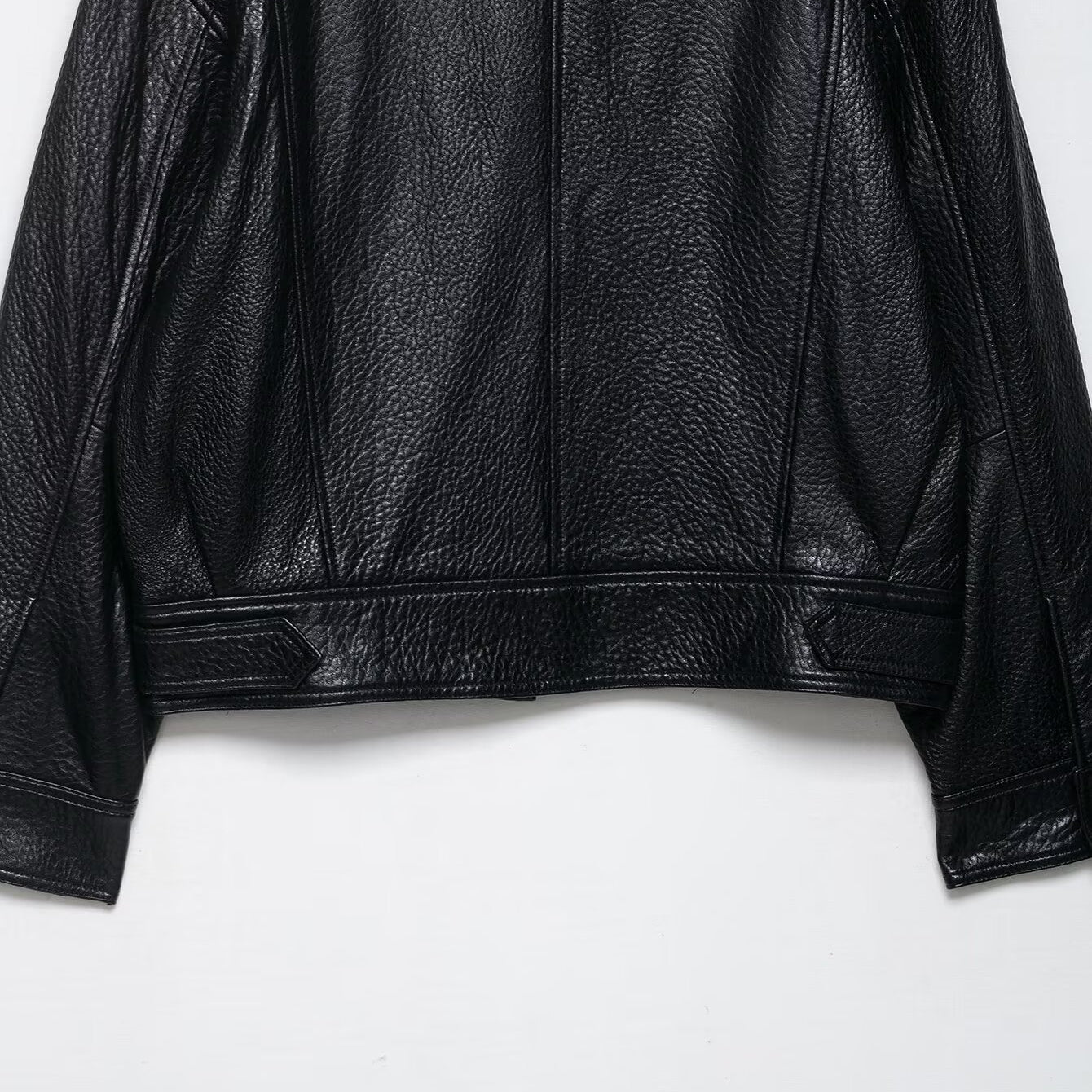 Elegant Langry faux leather drop shoulder zipper bomber jacket with structured shoulders