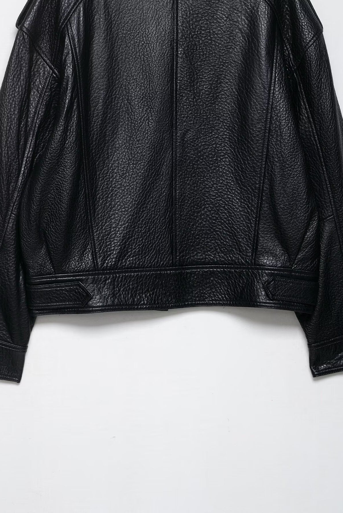Elegant Langry faux leather drop shoulder zipper bomber jacket with structured shoulders
