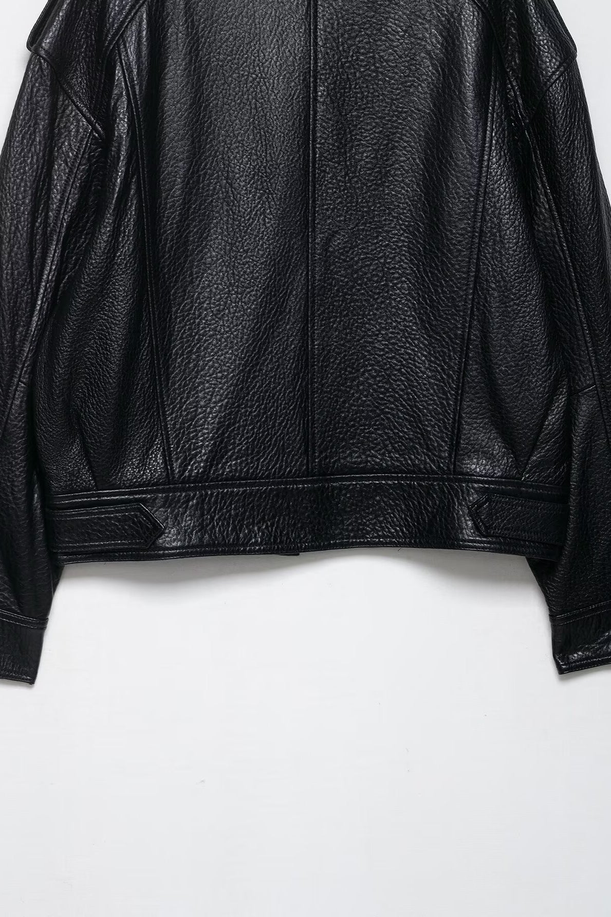 Elegant Langry faux leather drop shoulder zipper bomber jacket with structured shoulders