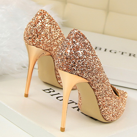 Elegant Langry fashion peep-toe gold glitter stiletto heel pump