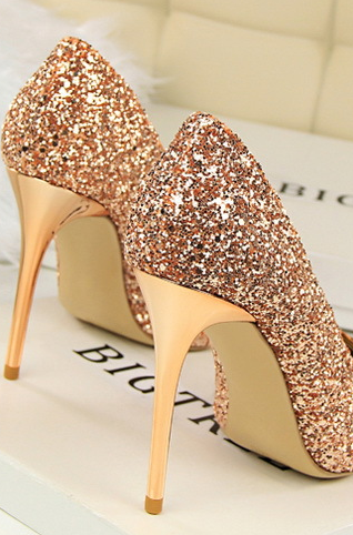 Elegant Langry fashion peep-toe gold glitter stiletto heel pump