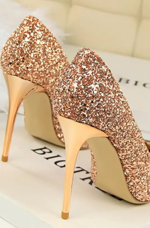 Elegant langry fashion peep-toe gold glitter stiletto high heel pump