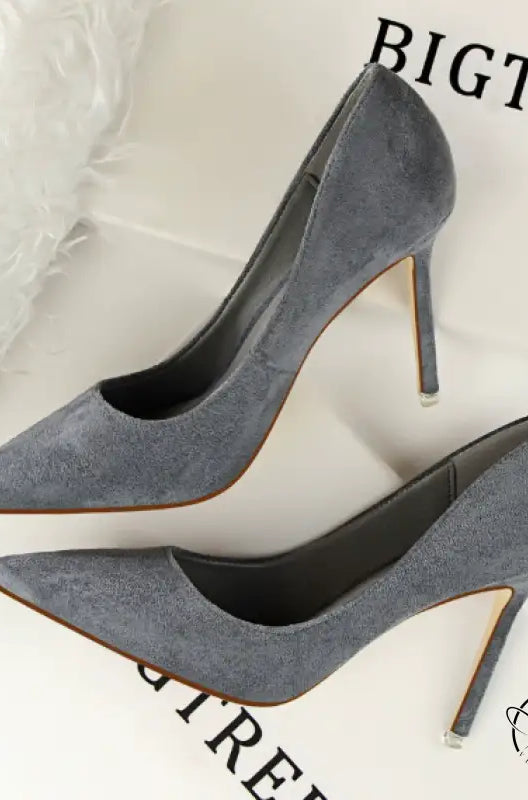 Gray suede simple stiletto high-heeled pump with pointed toe