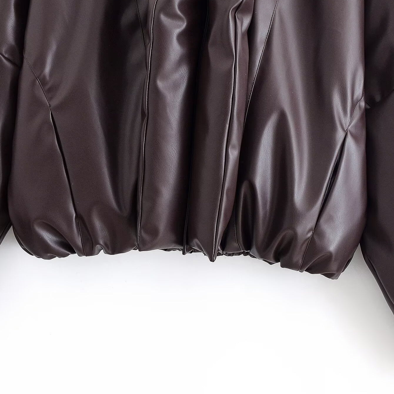 Trendy langry brown leather jacket with padded quilted fashion design