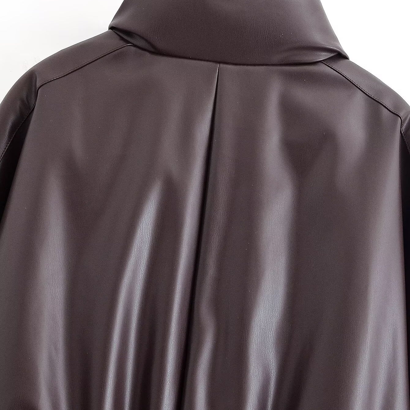 Langry fashion brown leather high collar padded jacket