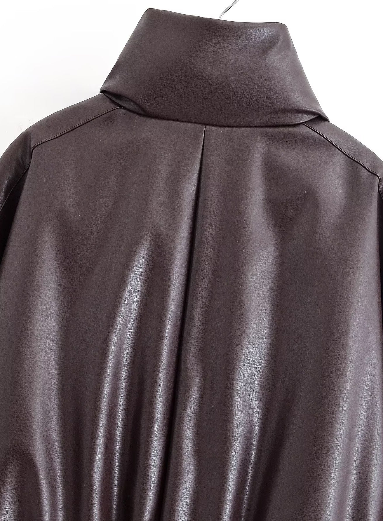 Langry fashion brown leather high collar padded jacket