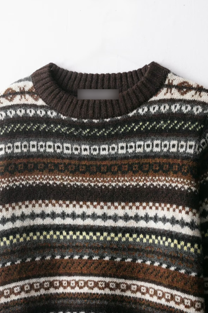 Cute langry fashion ملابس: brown white striped jacquard wool sweater