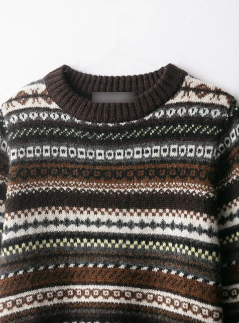 Cute langry fashion ملابس: brown white striped jacquard wool sweater