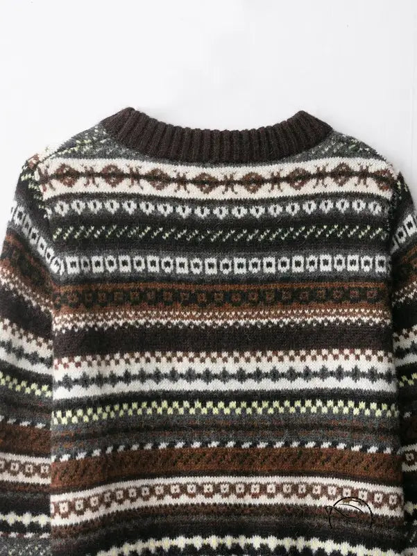 Brown and white fair isle jacquard sweater in Langry fashion ملابس