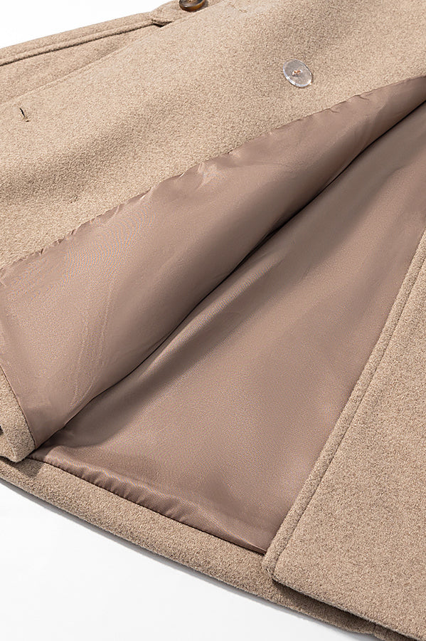 Elegant beige wool coat with double-breasted button details for langry fashion