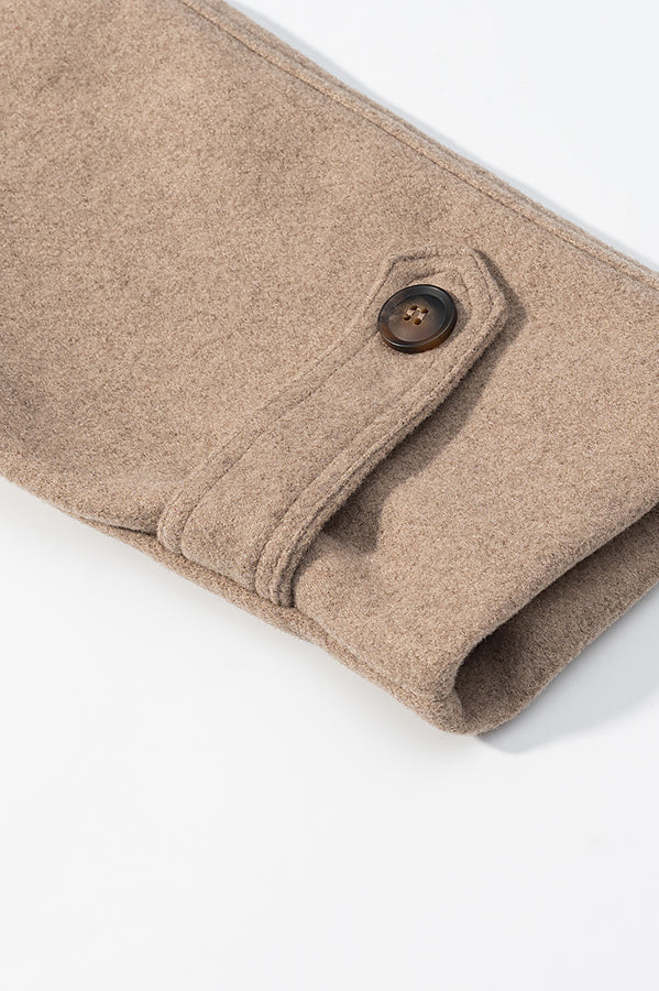 Elegant beige woolen wrist warmer with button closure for langry fashion coats