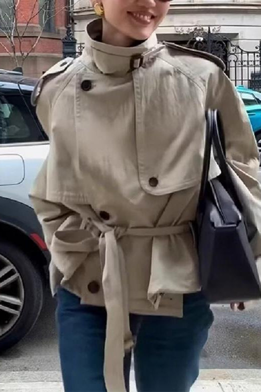 Langry fashion beige trench coat with double-breasted design and belt