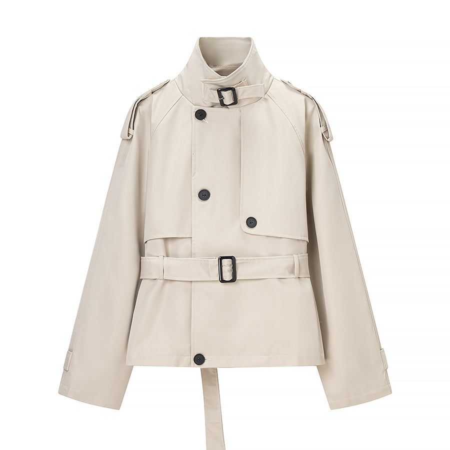 Langry fashion beige trench coat with double-breasted design and belt