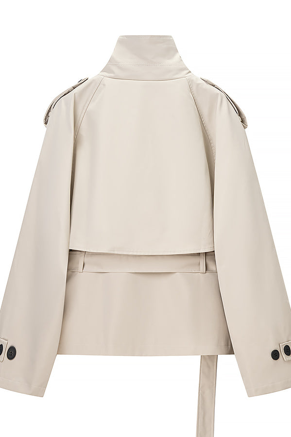 Langry fashion beige trench coat with double-breasted front and epaulettes