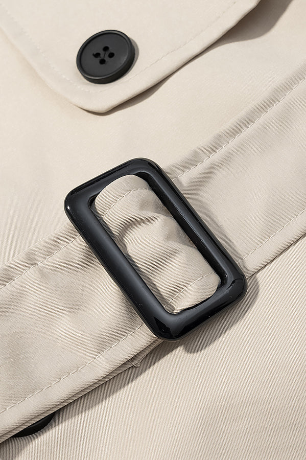 Langry fashion black rectangular buckle belt on cozy trench coat