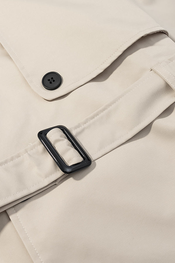 Cozy Belt Trench Coat in beige with black buttons and belt loops, Langry fashion ملابس