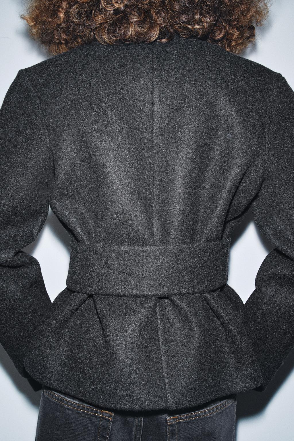 Langry fashion ملابس: cozy soft coat with charcoal peplum blazer