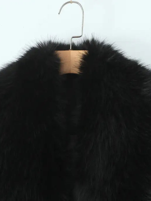 Langry fashion black fur collar belt woolen coat with luxurious texture