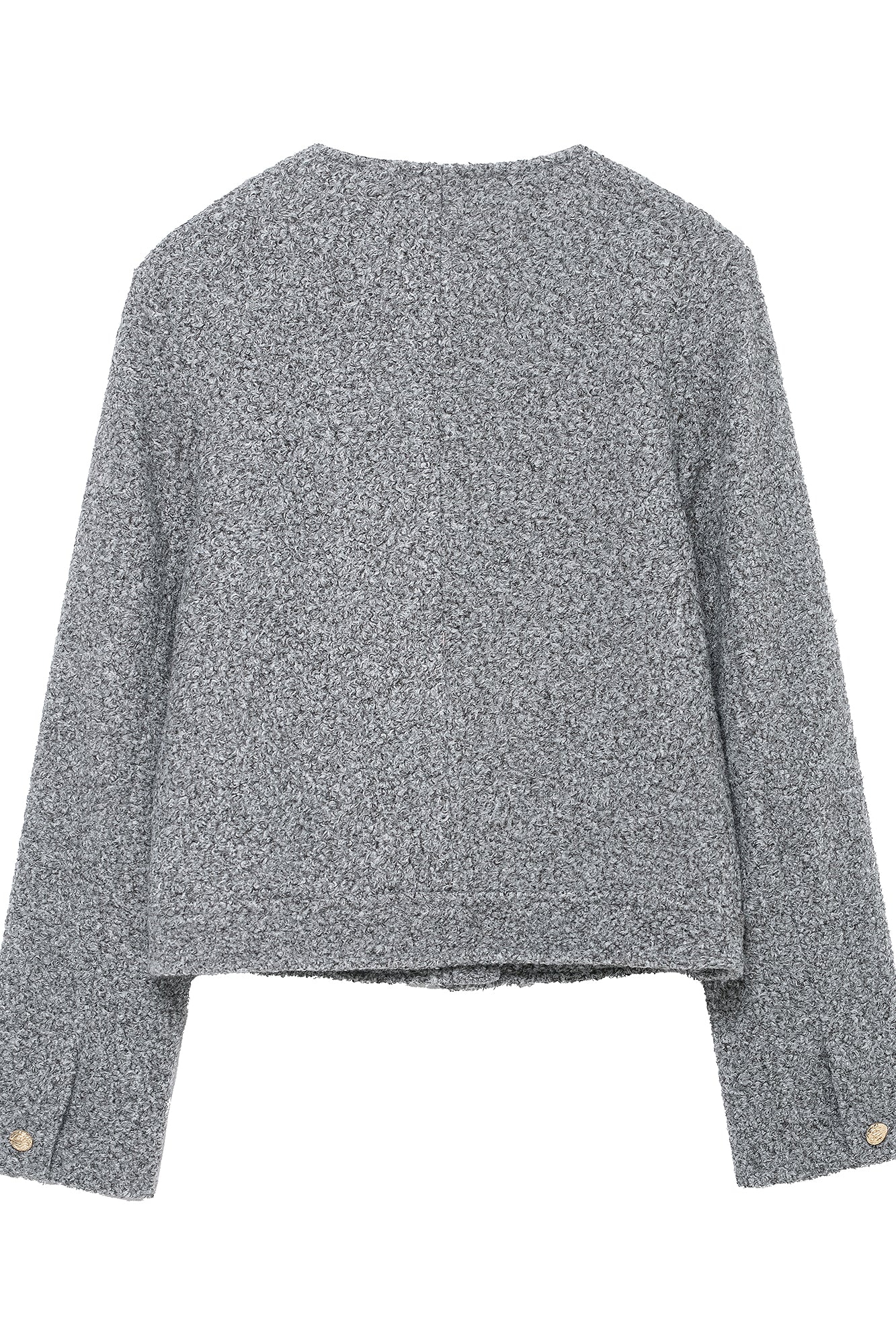 Grey textured woolen sweater with long sleeves and cuff buttons, Langry fashion