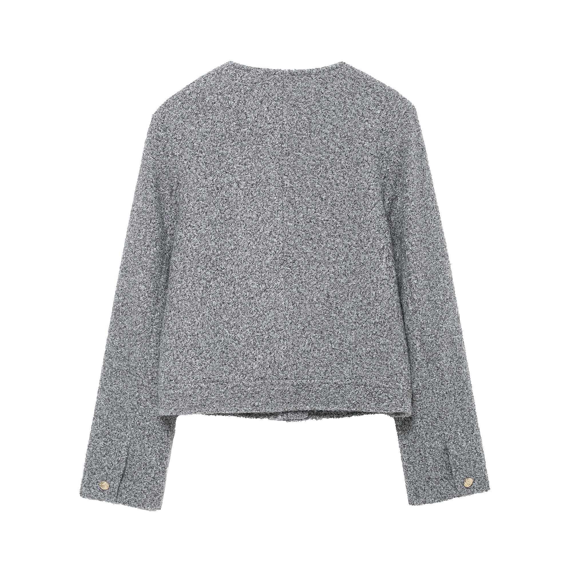 Grey textured woolen sweater with long sleeves and cuff buttons, Langry fashion