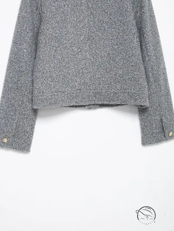 Gray textured wool jacket with gold buttons, relaxed fit langry fashion coat
