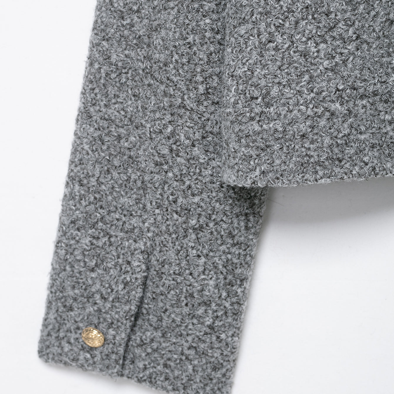 Langry fashion gray woolen jacket with gold buttons and textured pattern for autumn winter street coat