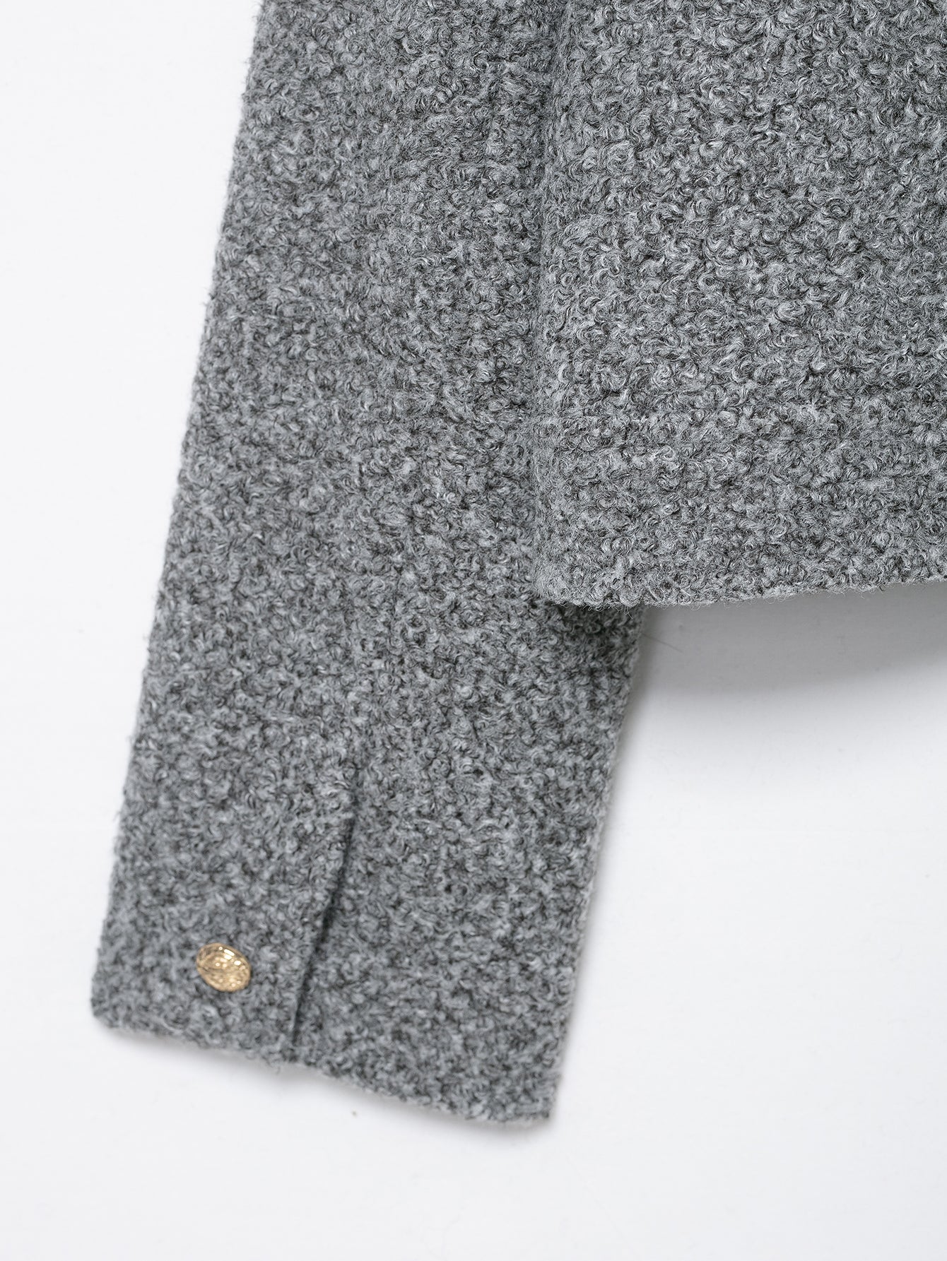 Langry fashion gray woolen jacket with gold buttons and textured pattern for autumn winter street coat