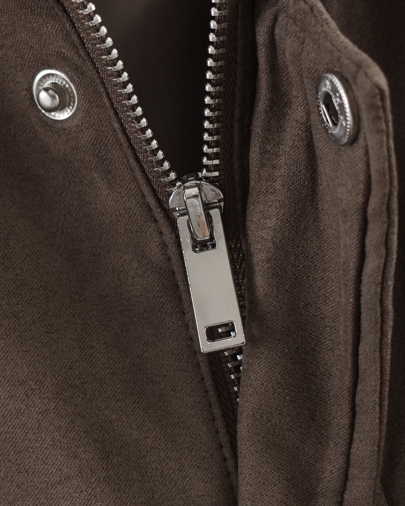 Silver zipper pull on Warm & Cozy Suede Jacket, langry fashion ملابس