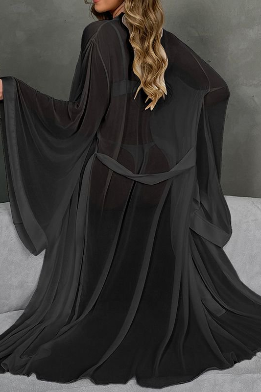 Elegant langry fashion chiffon cape with lace-up mesh nightgown
