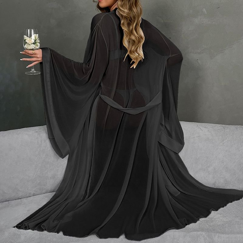 Elegant langry fashion chiffon cape with lace-up mesh nightgown