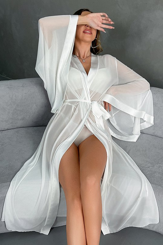 Elegant langry fashion nightgown with sheer robe and tied waist