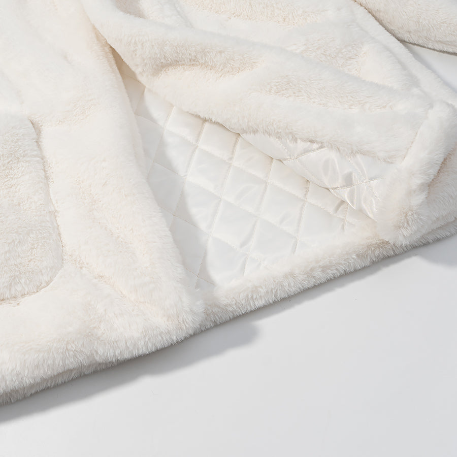 Cream faux fur blanket with diamond quilted interior for langry fashion