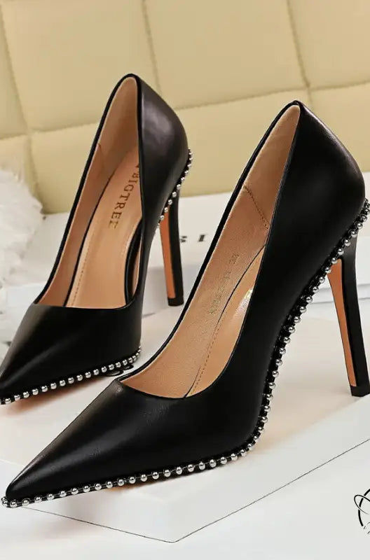 Black studded stiletto heels in Party Thinner High Heels