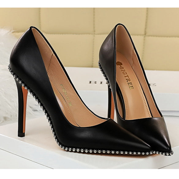 Black studded high heels from Party Thinner High Heels, a stylish choice for Langry fashion