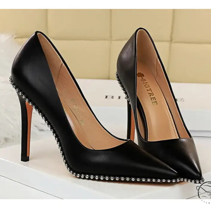 Black studded party thinner high heels